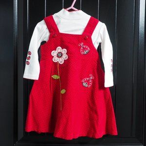 Blueberi Boulevard -Red Ladybug Corduroy dress with coordinating shirt -Girls 2T